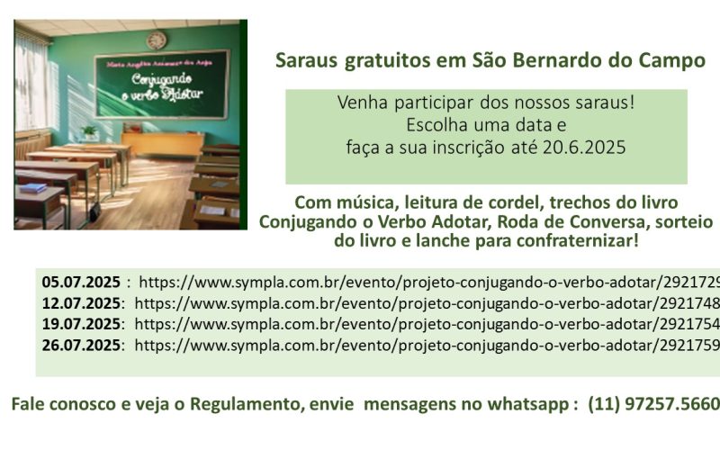 São Bernardo do Campo será palco do Projeto “Conjugando o Verbo Adotar” com saraus gratuitos